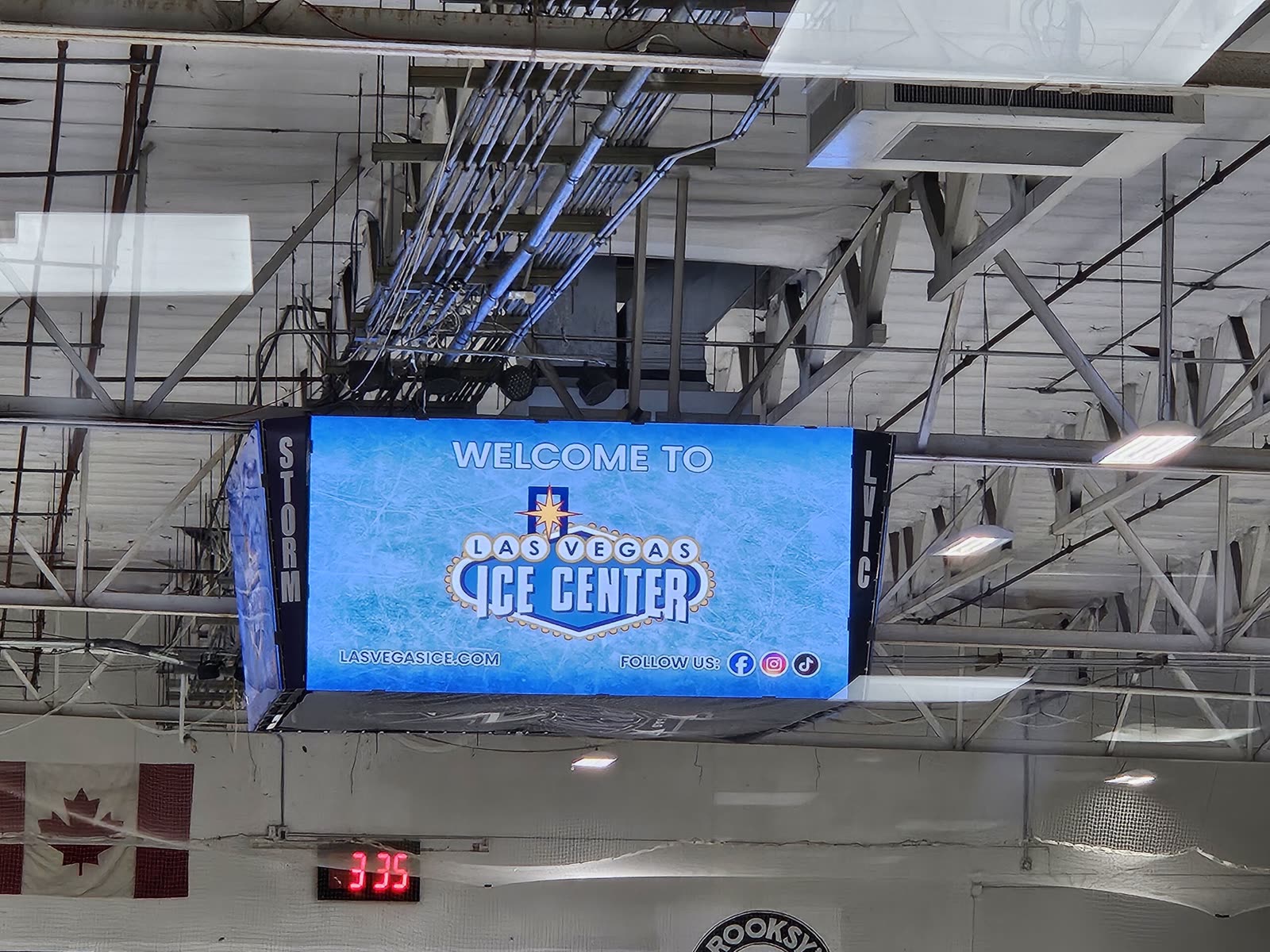 The welcome board and jumbotron at Las Vegas Ice Center