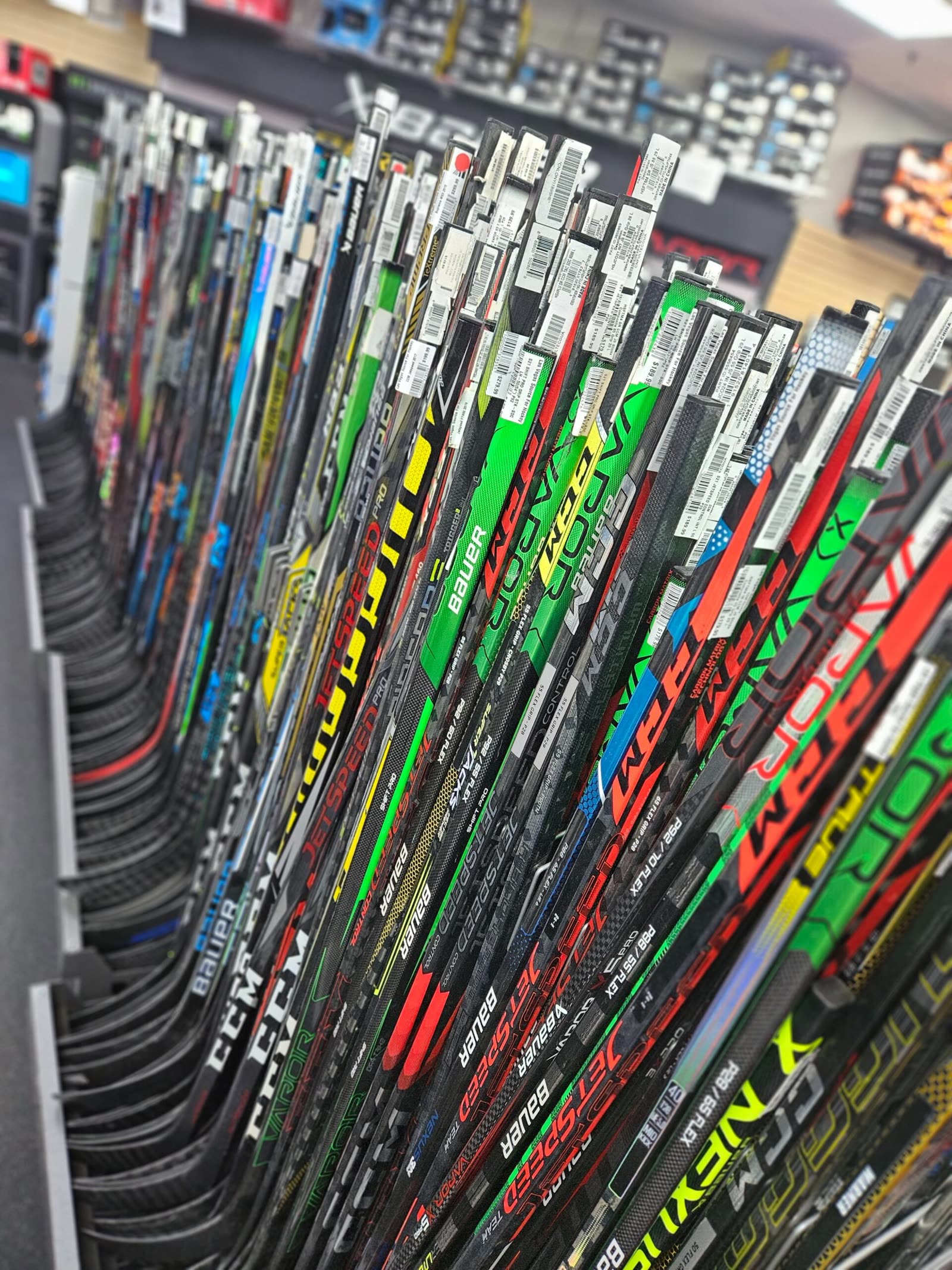 Sticks racked in the pro shop