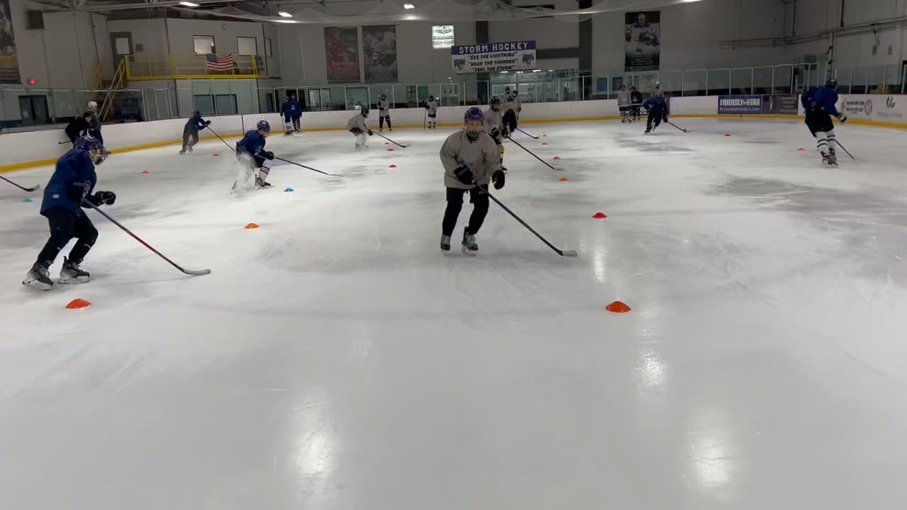 Skaters working through drills